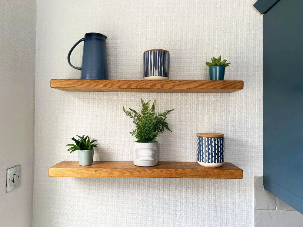 3 staggered floating shelves