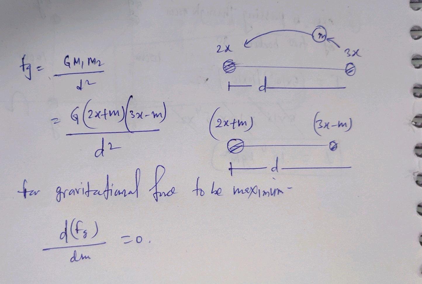 two point objects of mass 2x and 3x