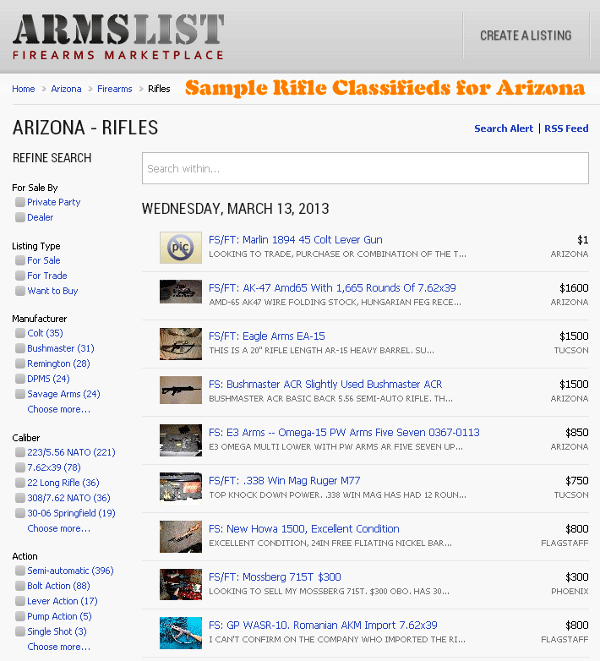 armslist tucson arizona