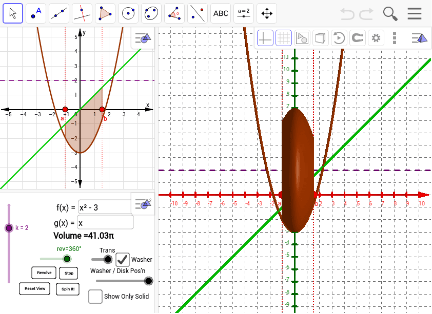 geogebra volume of revolution