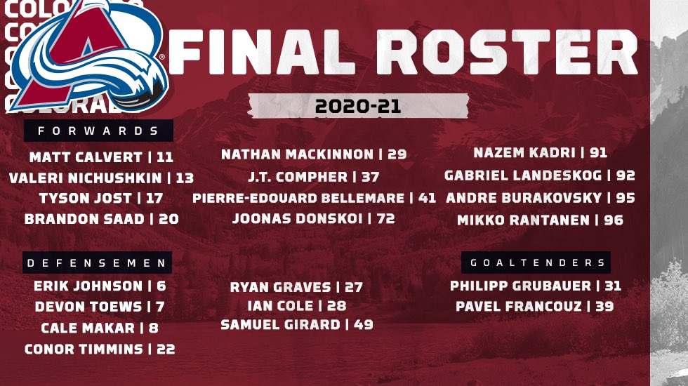 avalanche starting lineup