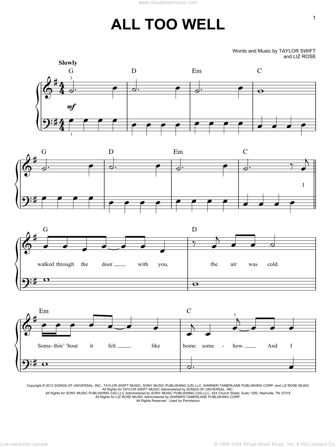 taylor swift piano sheet free