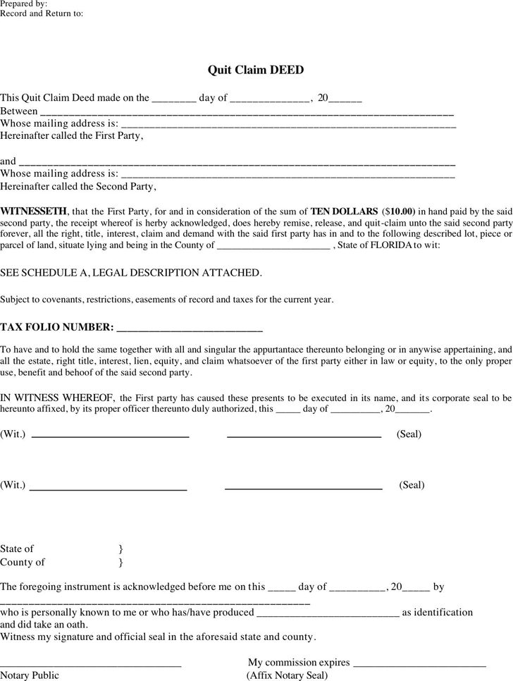 quit claim deed form florida printable