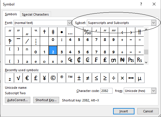 chi square symbol in word