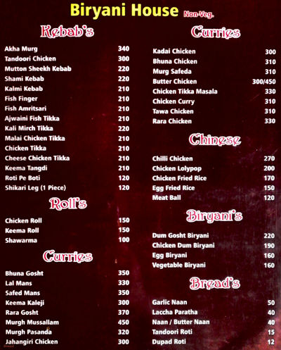 biryani house menu