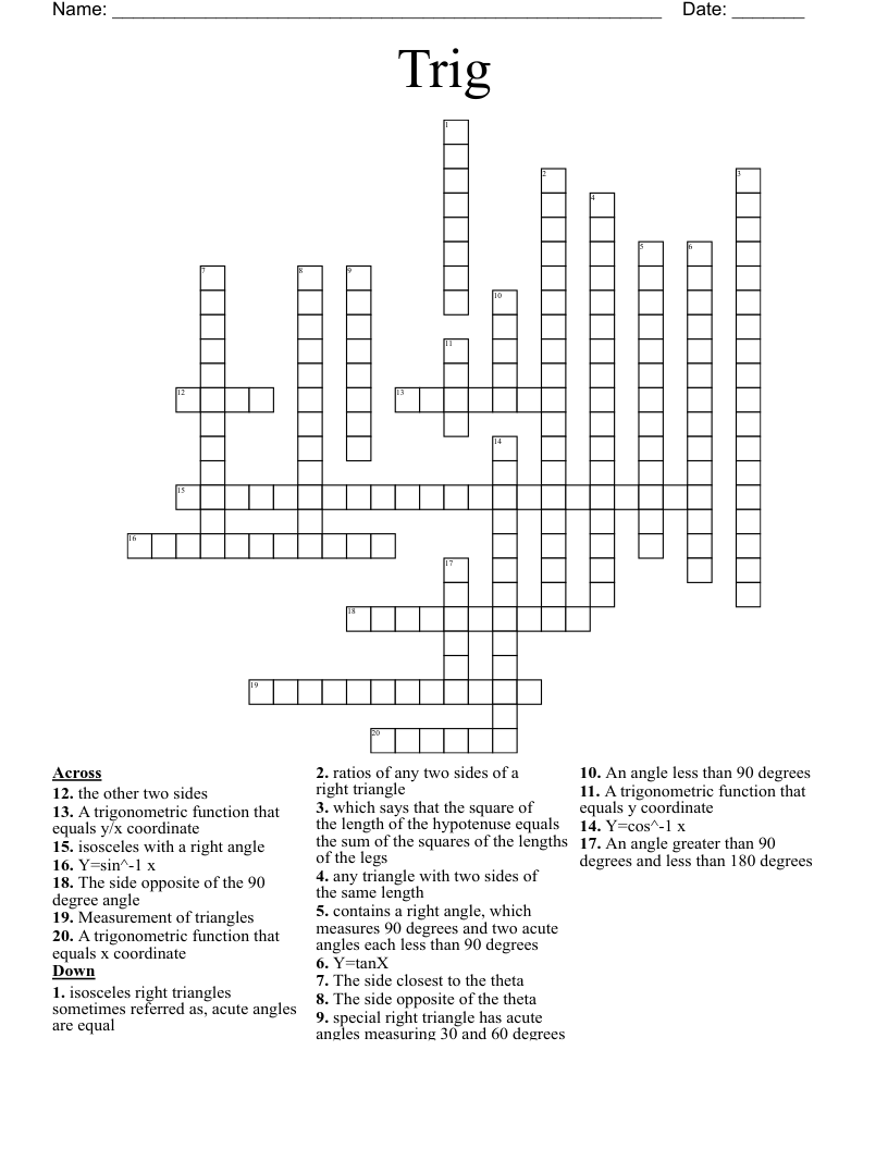 trigonometric function crossword