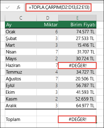 excel bölme işlemi değer hatası