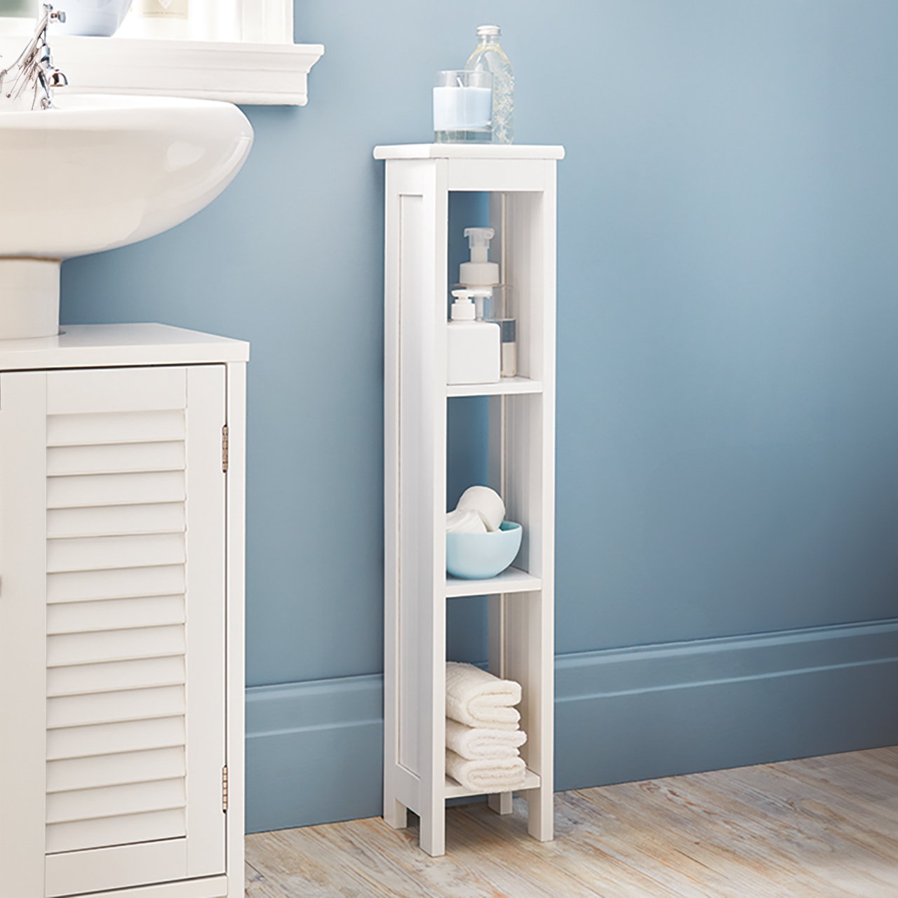 narrow bathroom shelf