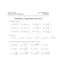 logarithmic functions worksheet