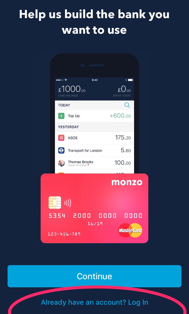 log into monzo