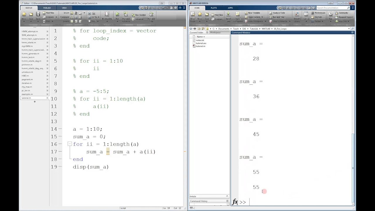 for loops matlab