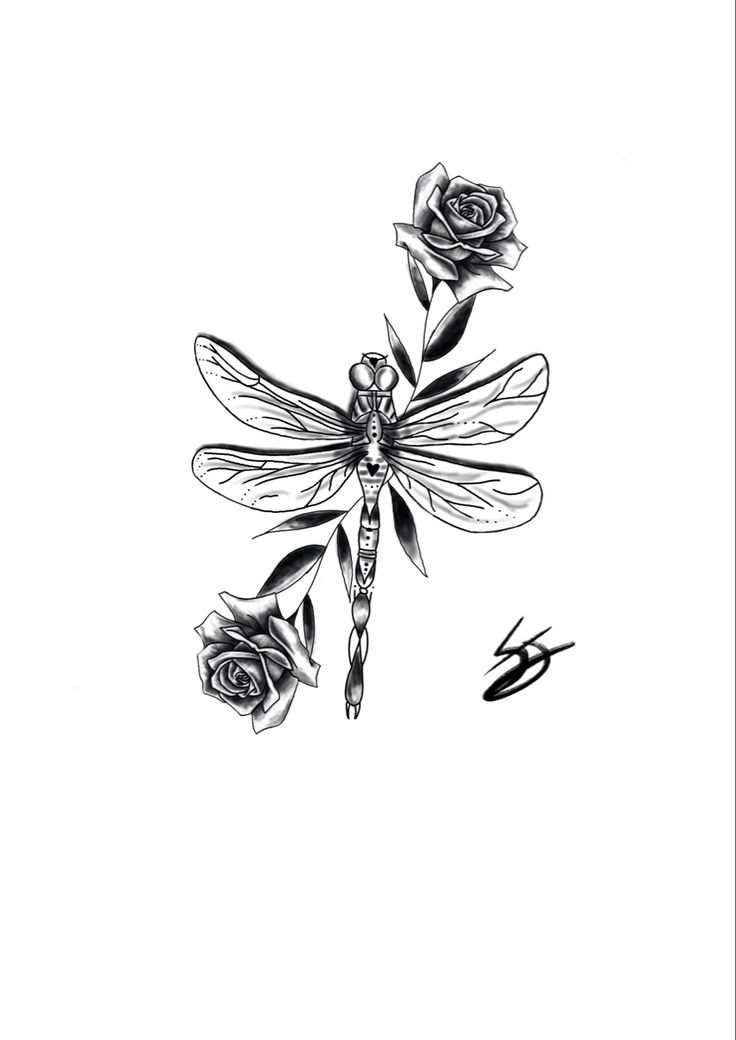 dragonfly on a flower tattoo