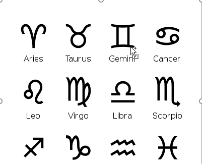 zodiac text symbols not emoji