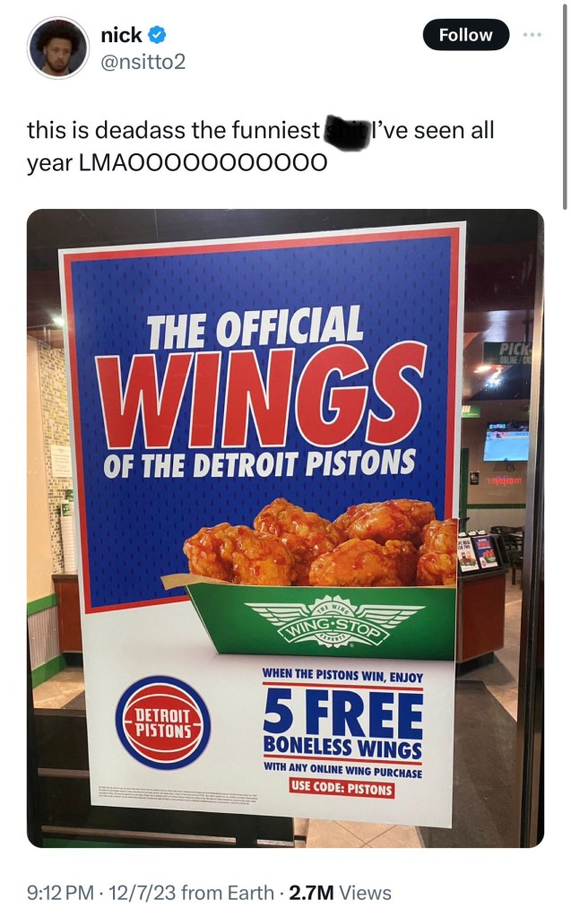 is the pistons wingstop deal only in detroit