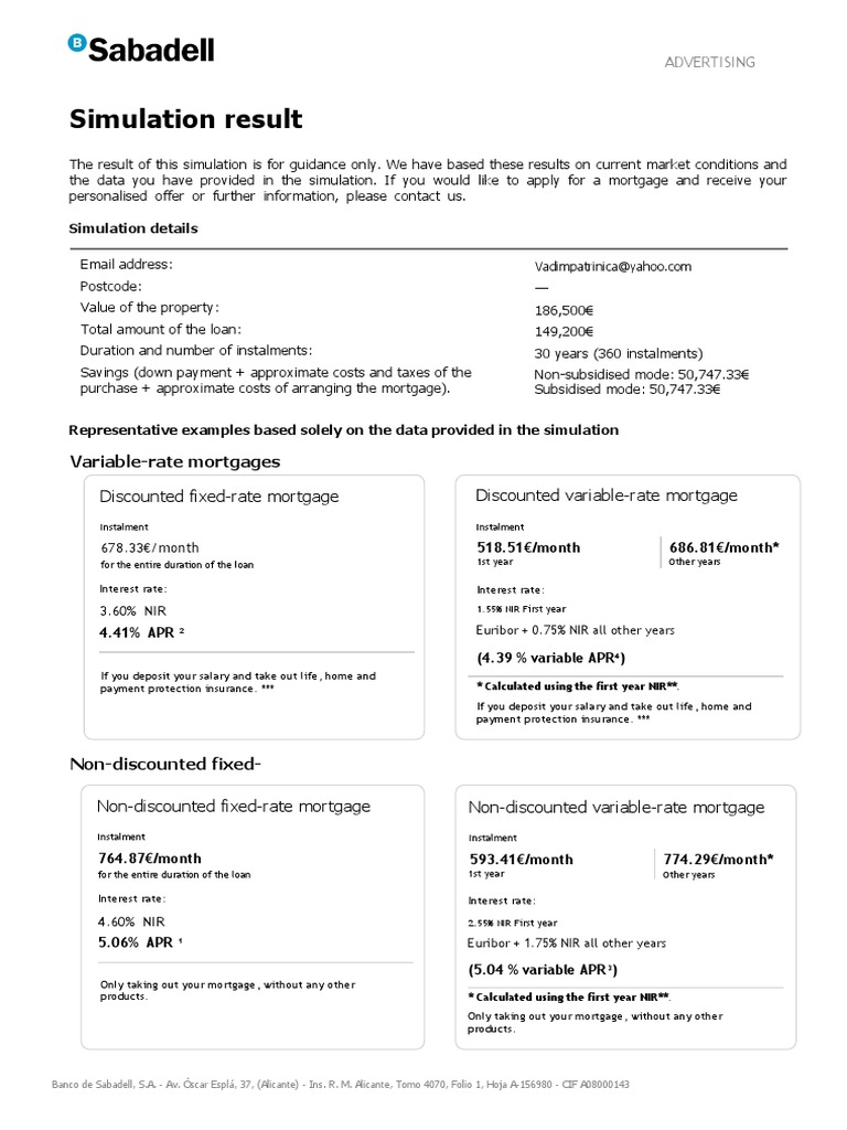 sabadell loan calculator