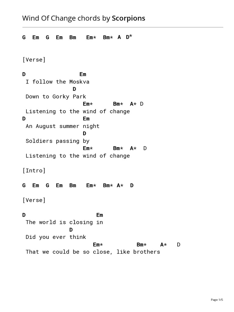 scorpions wind of change chords