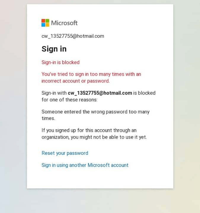 hotmail sign in blocked