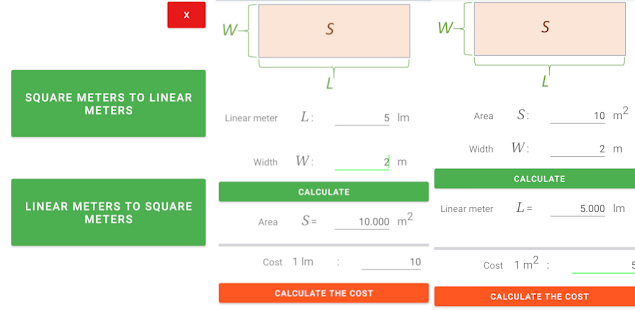 convert m2 to linear meters calculator