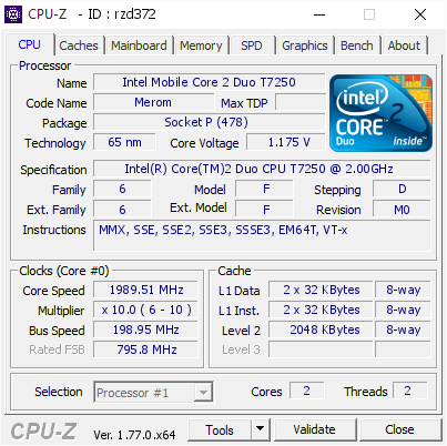 intel core 2 duo cpu t7250