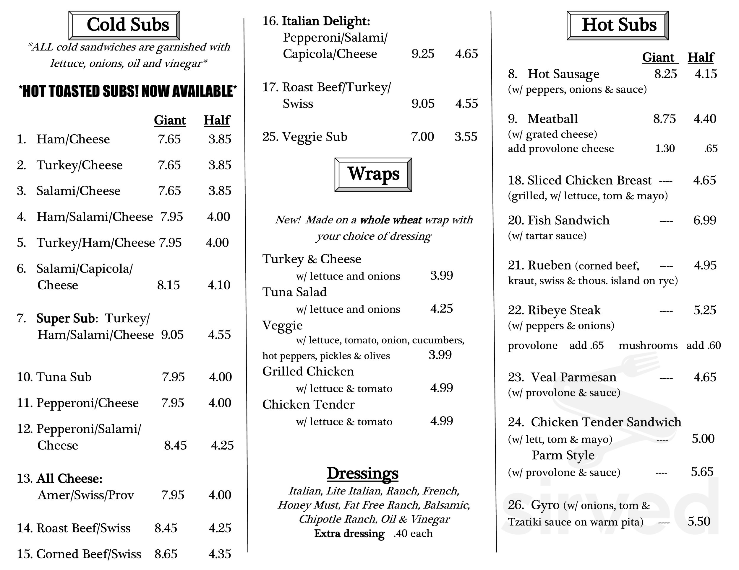 sandwich factory boardman menu