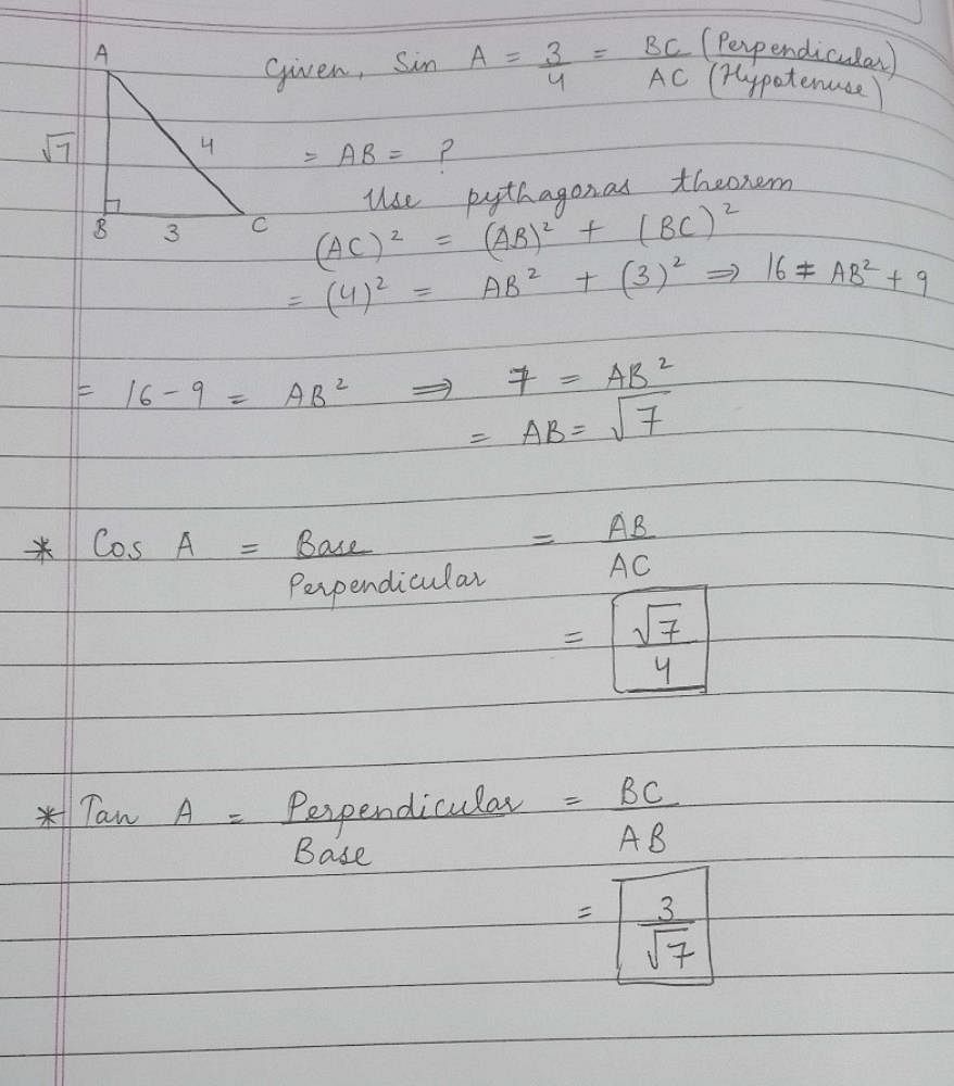 if sin a 3 4 calculate cosa and tana