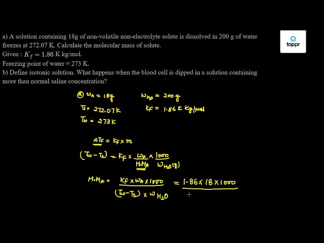 a solution containing 18g of non volatile