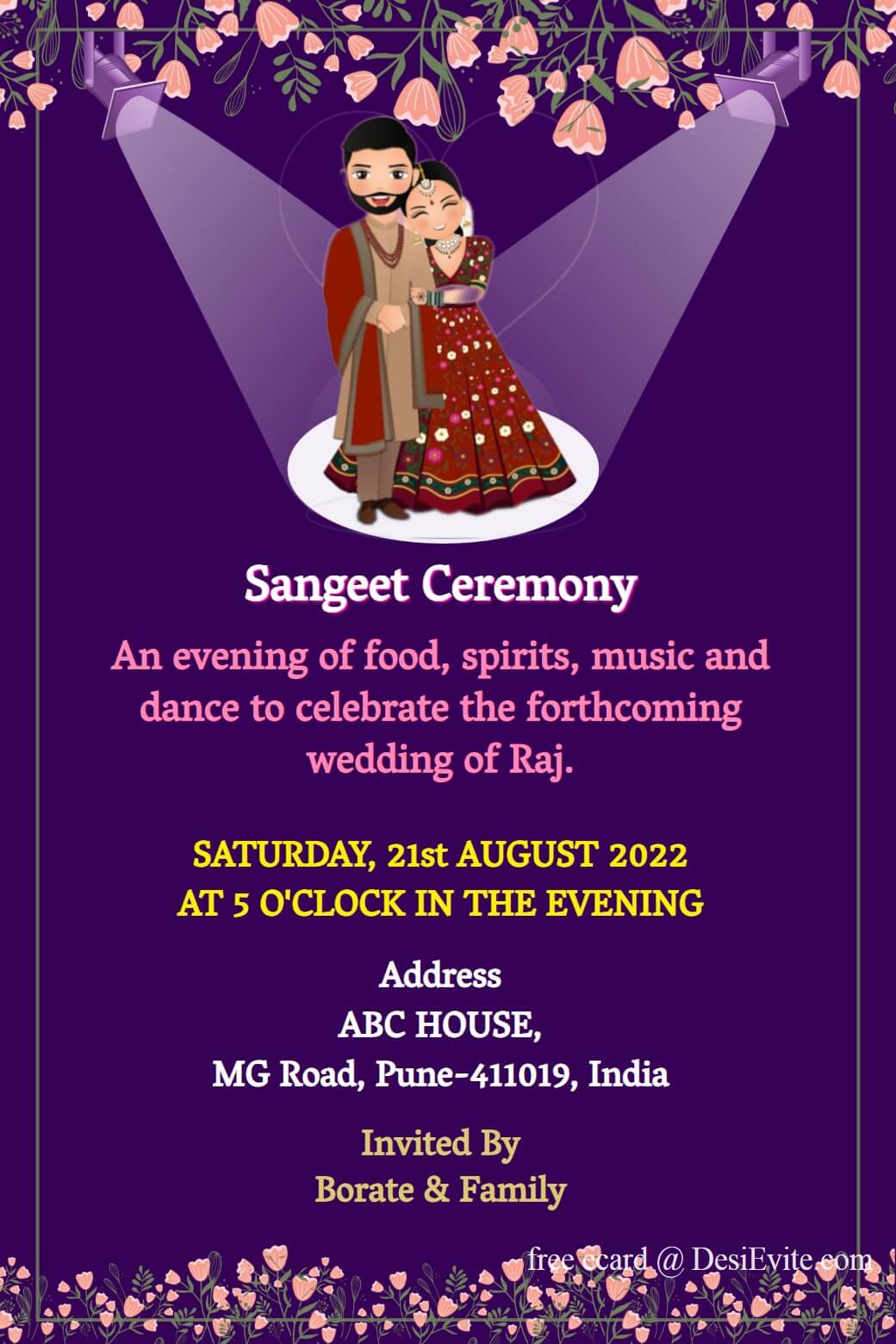 sangeet invitation cards online free