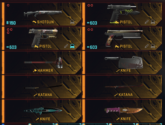 all new weapons cyberpunk 2077