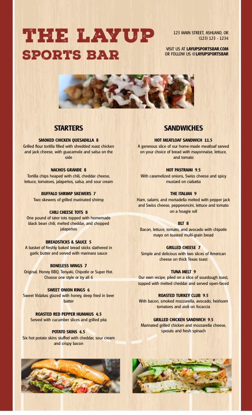 den-os sports bar menu