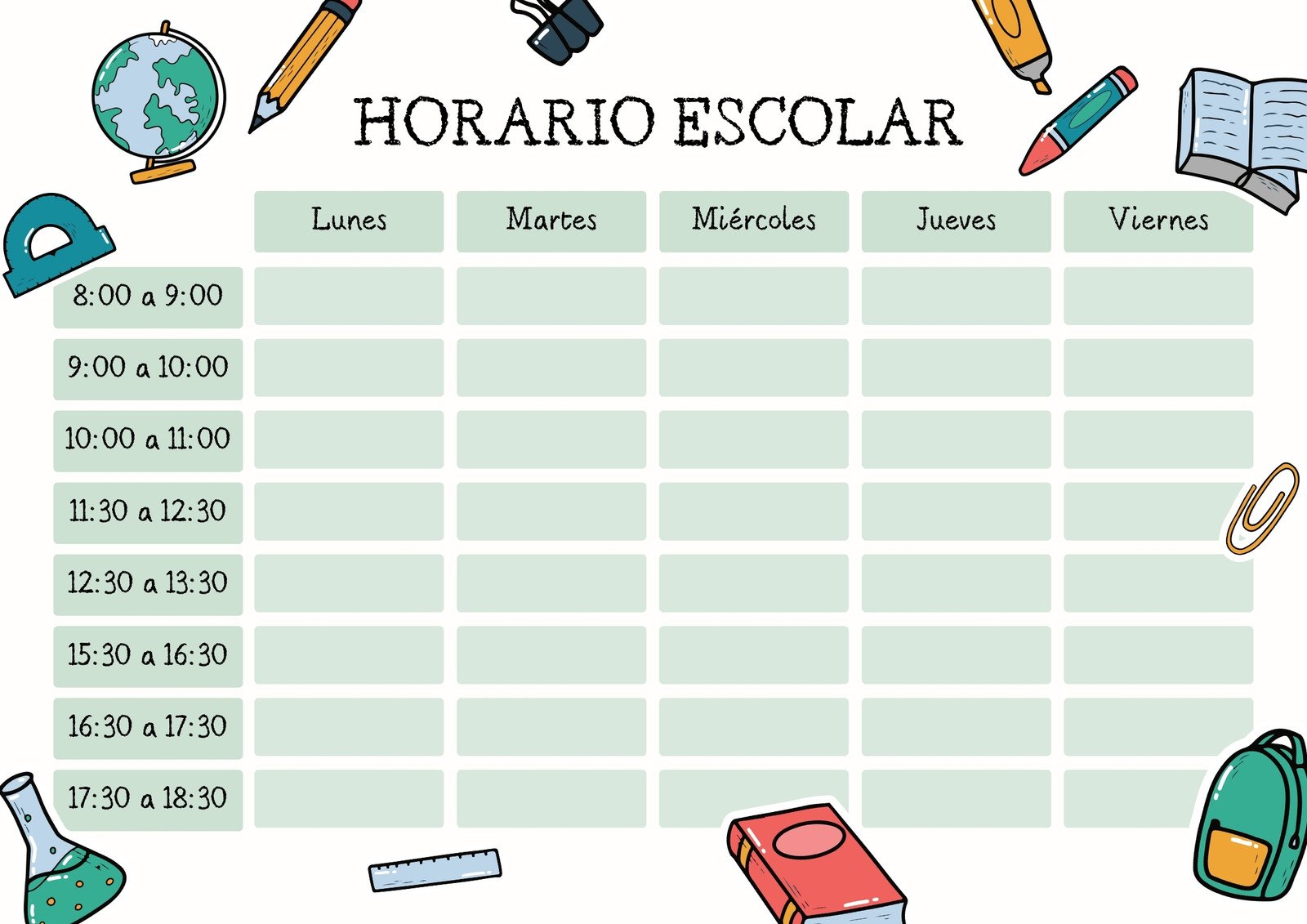 plantilla de horario