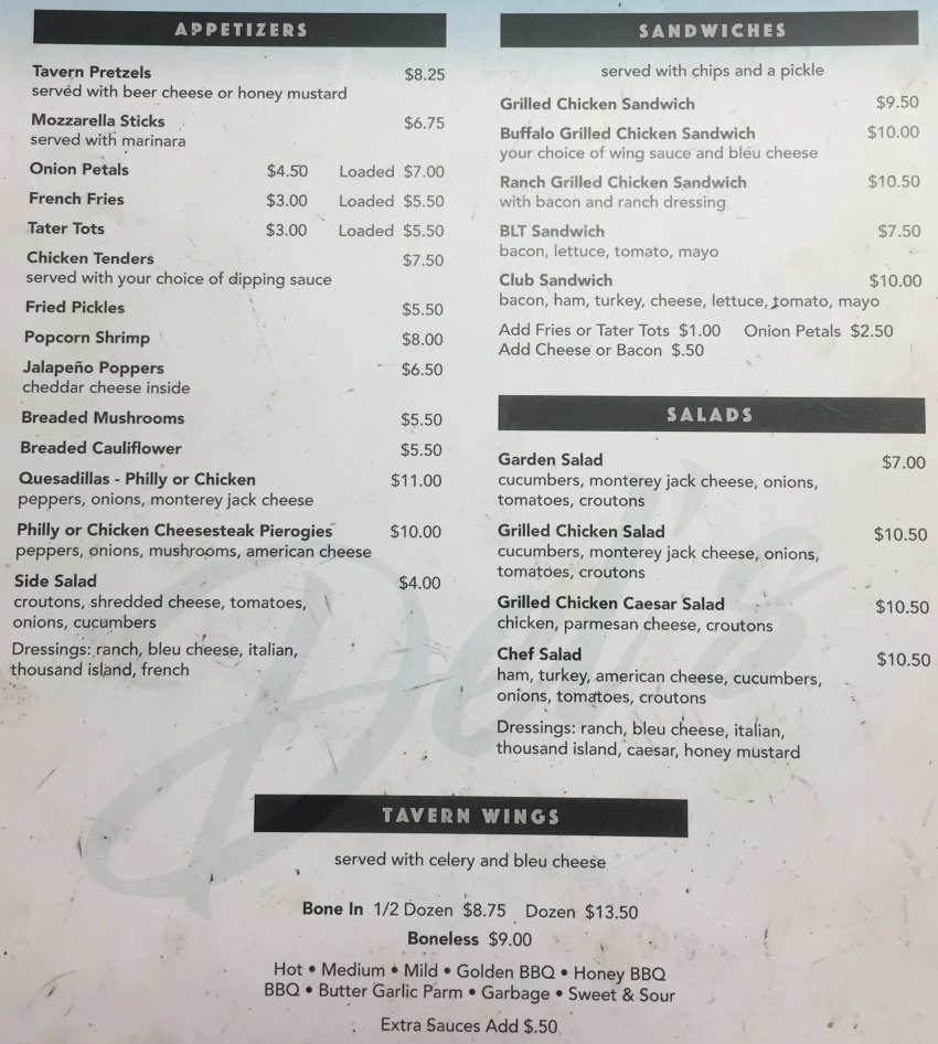 dels bar and grill menu