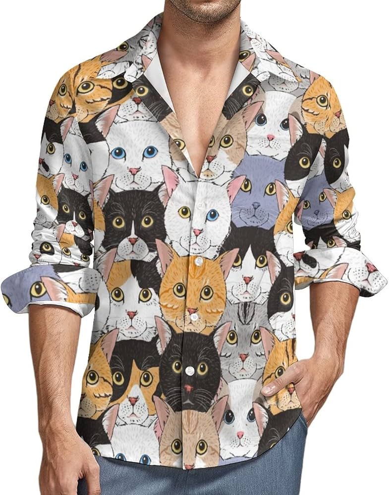 cat button up shirt mens