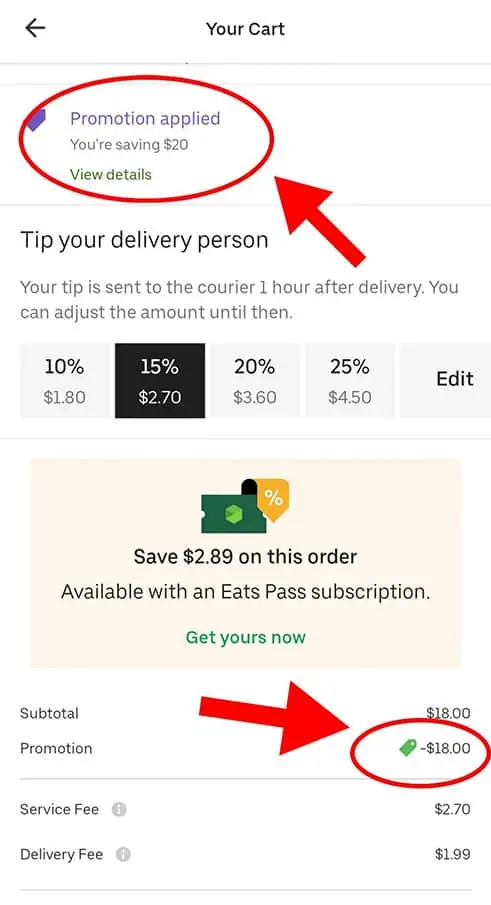 uber eats free promo code