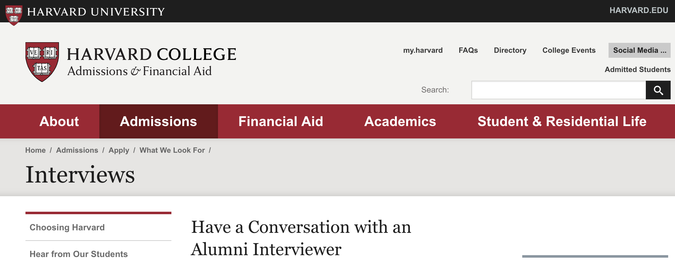 harvard university alumni interview