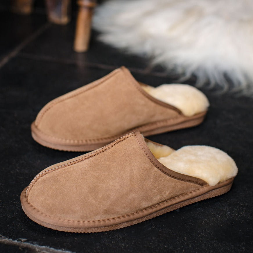 mens sheepskin mules