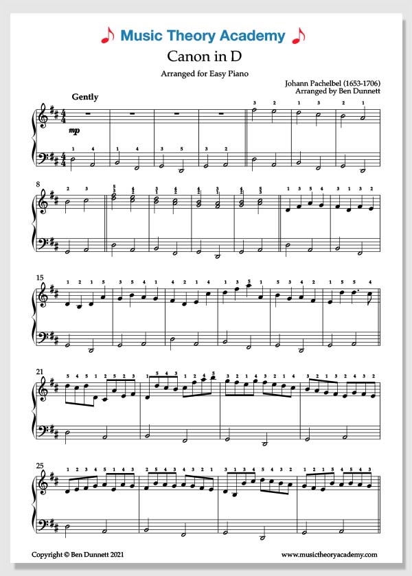 canon in d piano sheet music