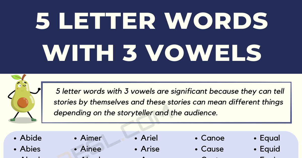 5 letter words with 3 vowels