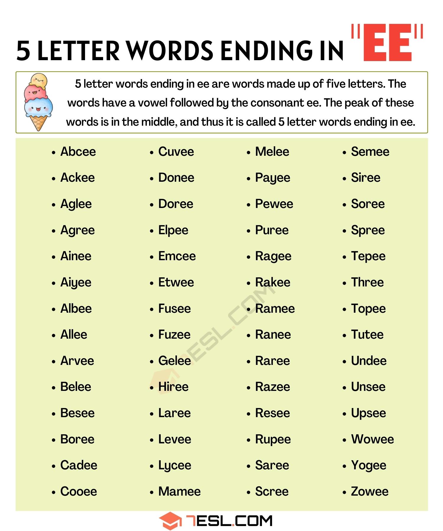 5 letter words with e at the end