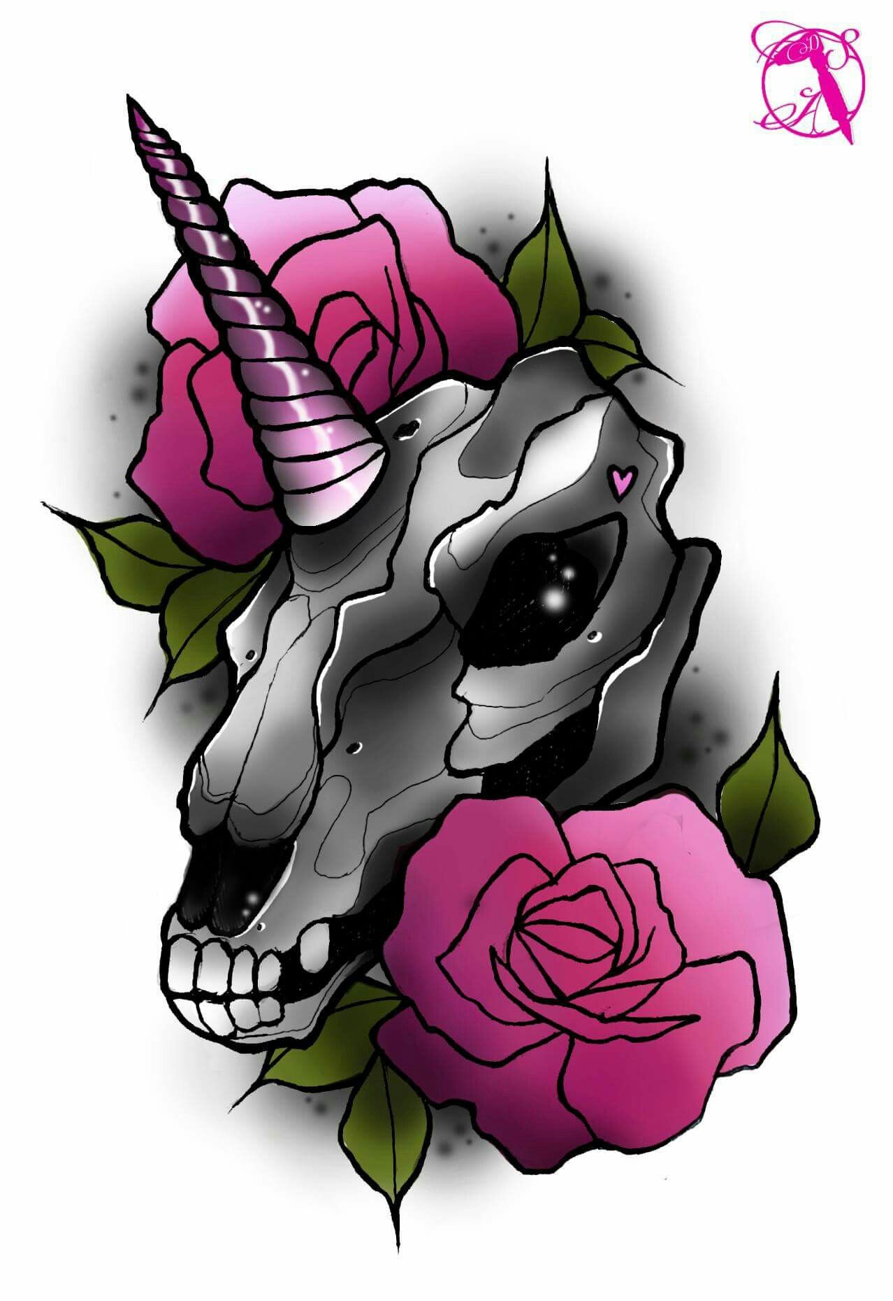 unicorn skull tattoo