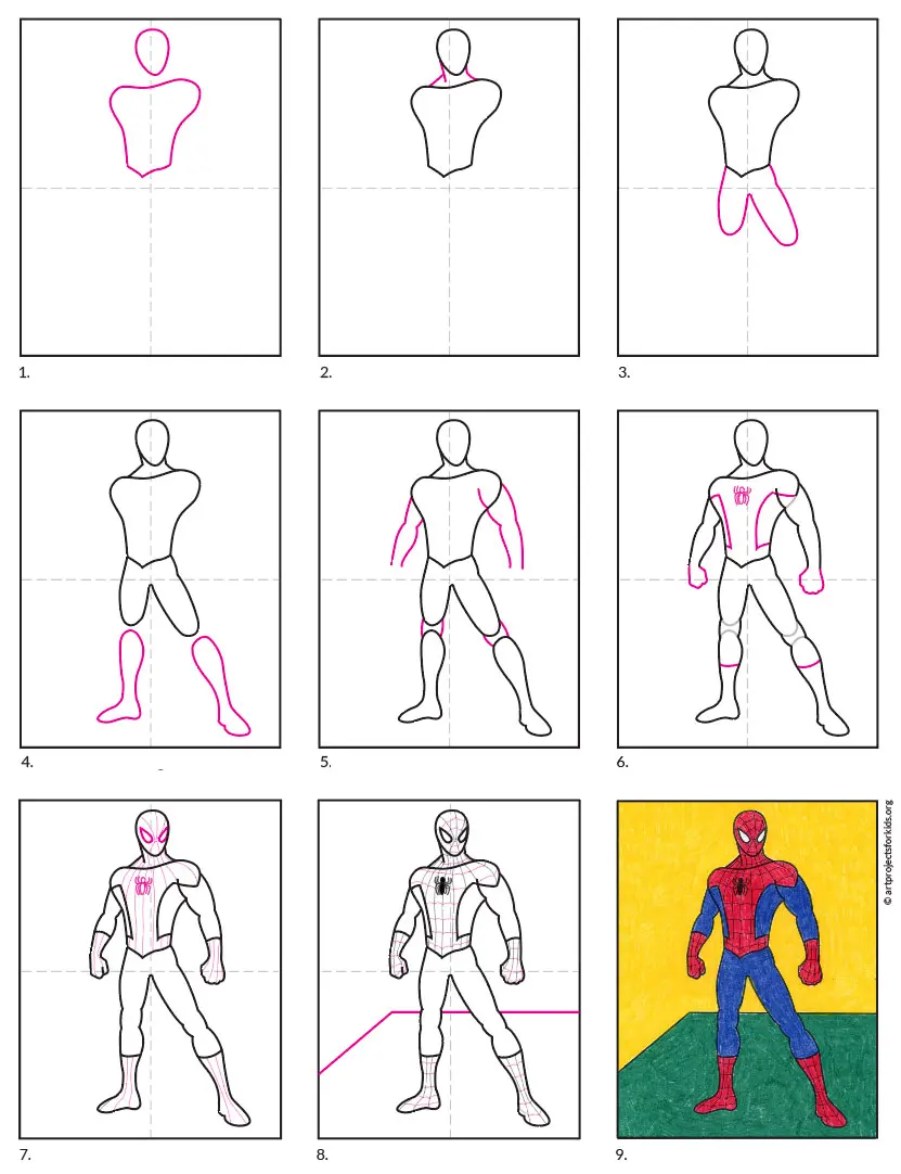 spiderman drawing step by step