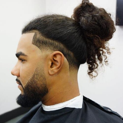 ponytail long hair taper fade