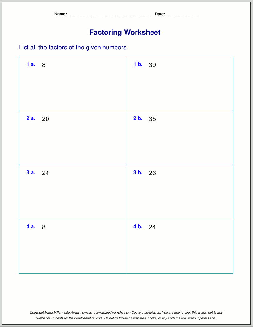 factors and prime factorization worksheets