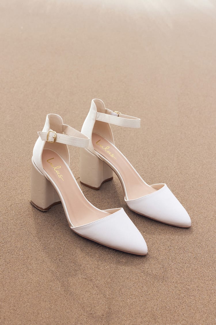 ivory satin block heels