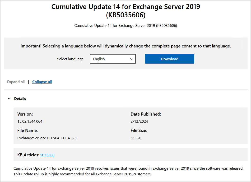 exchange 2019 cumulative updates