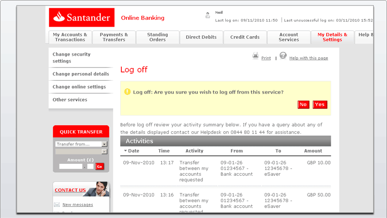 santander online bamking