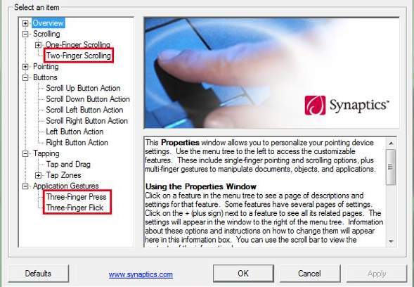 synaptics pointing device driver