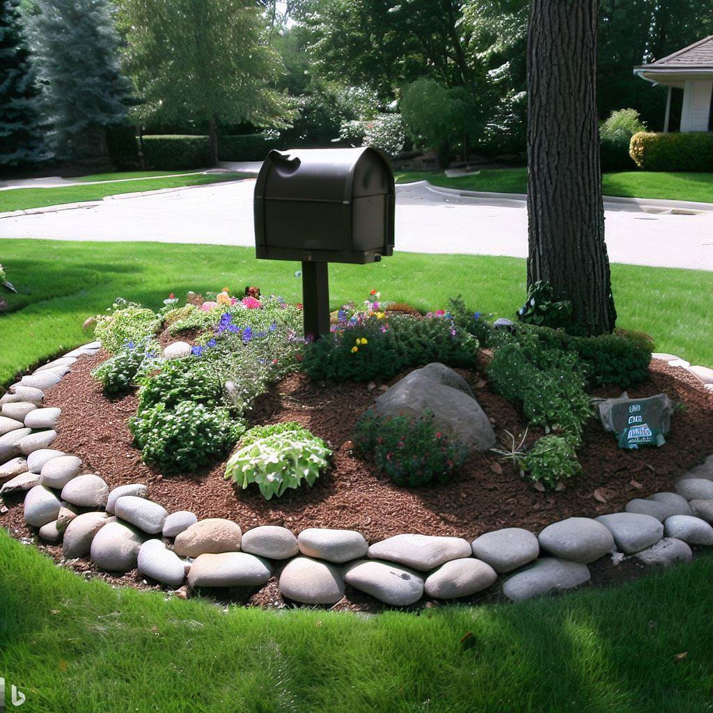 rocks around mailbox ideas