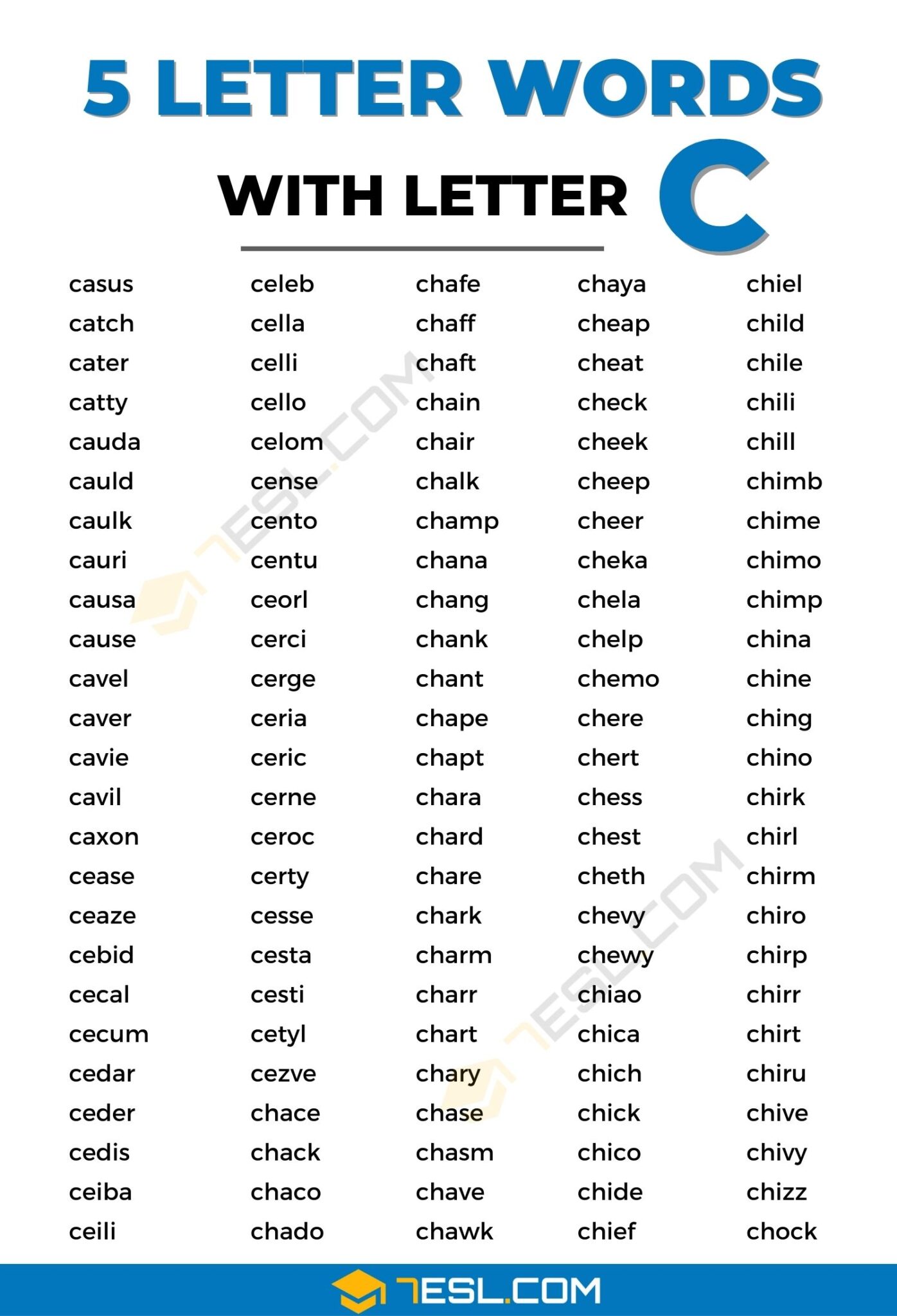 5 letter words with c and z