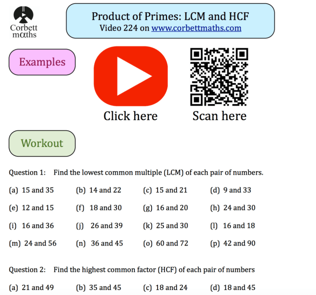 corbett maths hcf