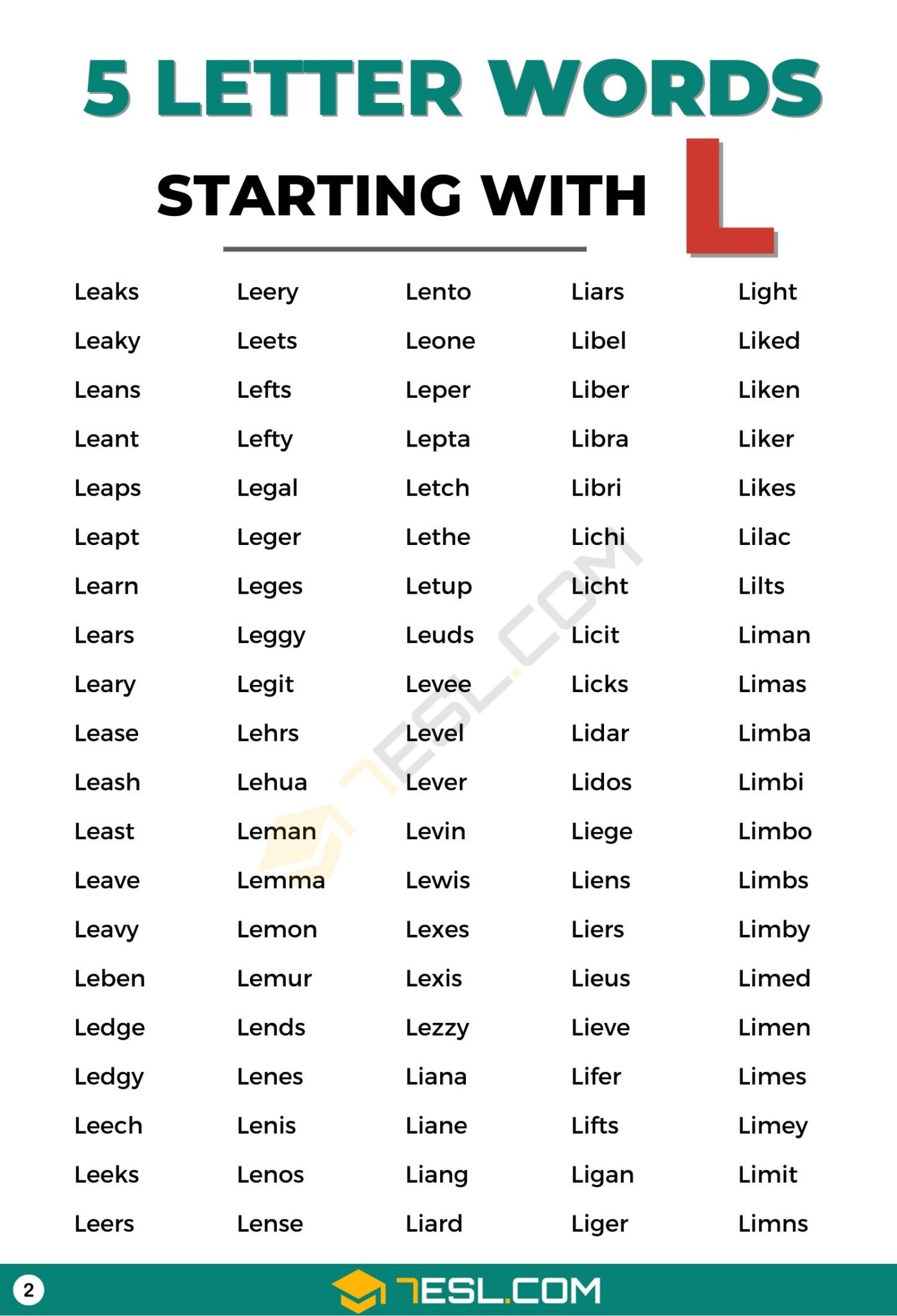 5 letter words with l in the middle